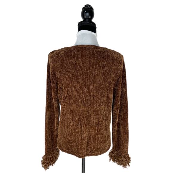 Y2K Chenille V Neck Fringy Cuff Sweater - Women's Size M - Picture 3 of 7